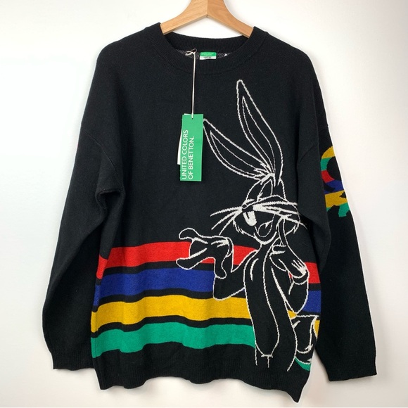 United Colors Of Benetton Sweaters - NWT United Colors Of Benetton x Looney Tunes Sweater Sz Large Bugs Bunny Black